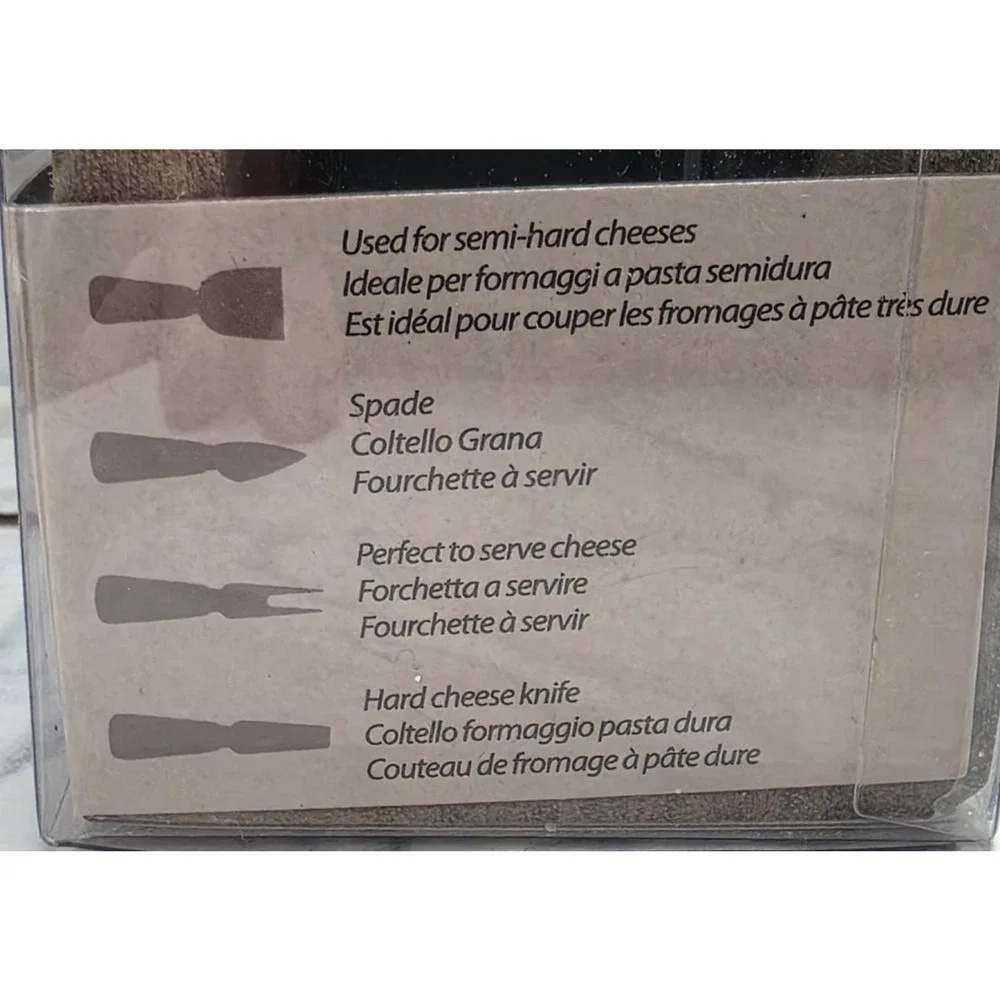 Brandani Italy 3 Pc Wood/Steel Semi Hard Cheese Knife Set, Atacia Collection